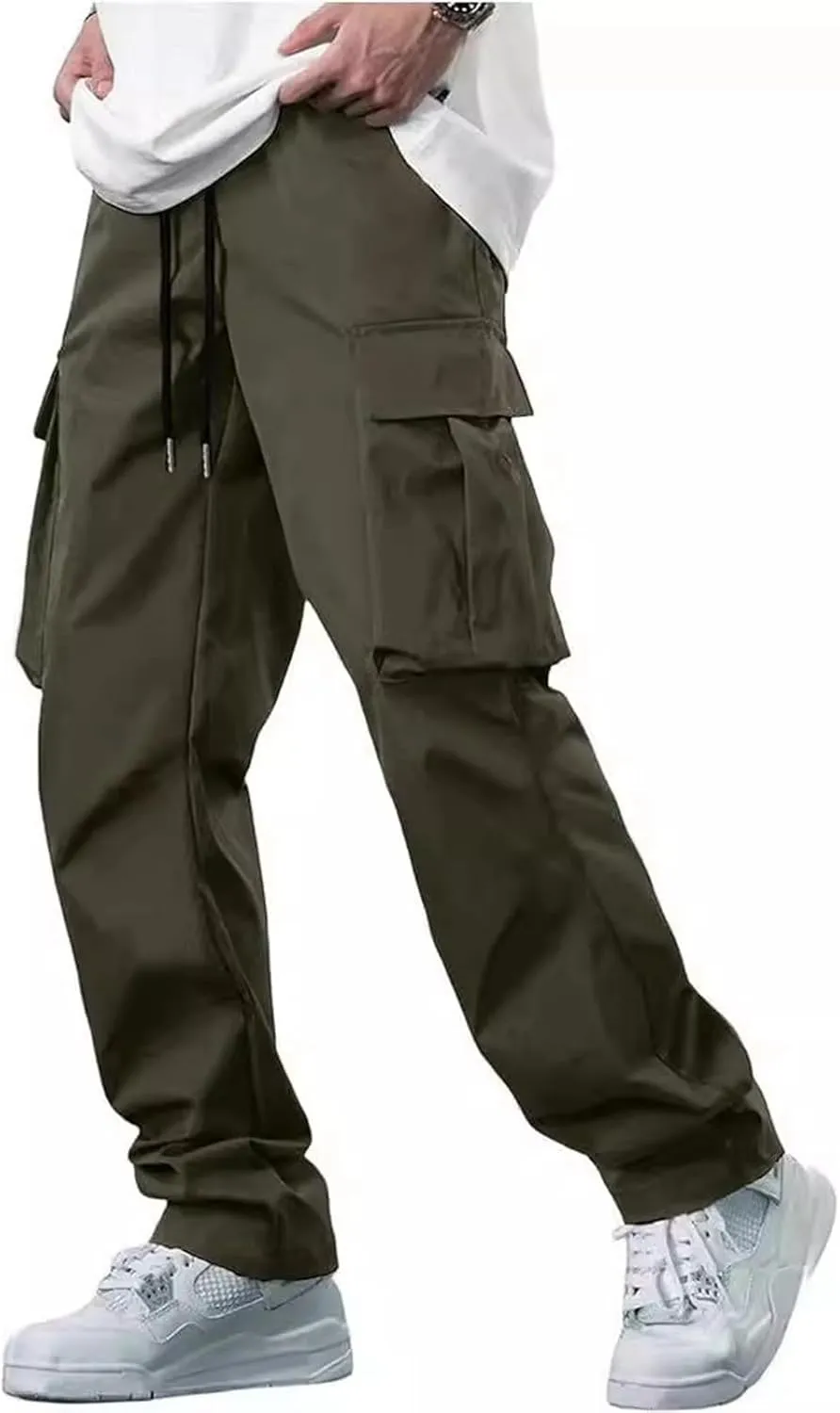 Mens Cargo Pants Casual Joggers Elastic Waist Drawstring Tapered Sweatpants for Men with Multi Pockets