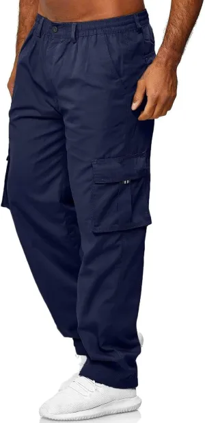 Men's Cargo Sweatpants Heavyweight Baggy Elastic Waist Athletic Jogger Pants Straight Leg Drawstring Trousers
