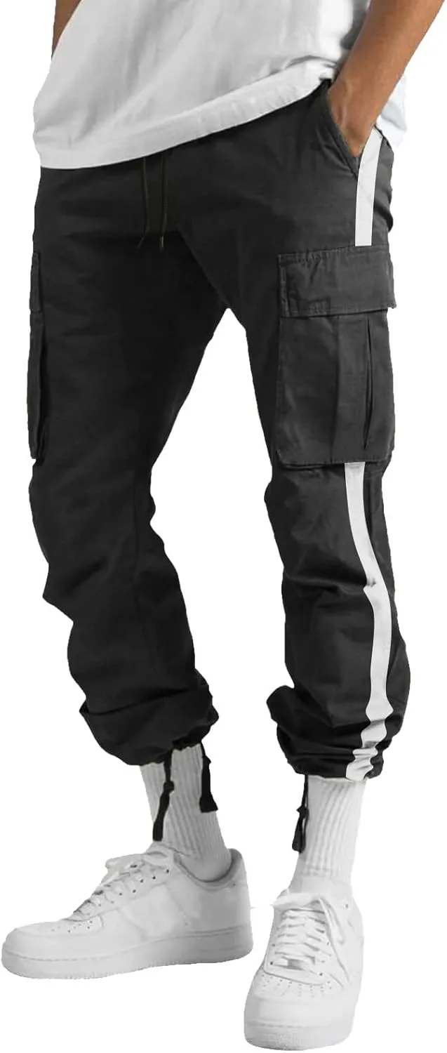 Men's Cargo Sweatpants Loose Fit Pants Joggers for Men with Multi Pockets Casual Drawstring Elastic Waist Stretch Cargo Pants