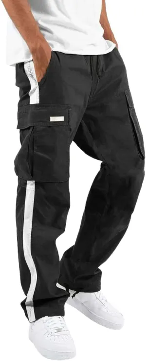 Men's Cargo Sweatpants Loose Fit Pants Joggers for Men with Multi Pockets Casual Drawstring Elastic Waist Stretch Cargo Pants