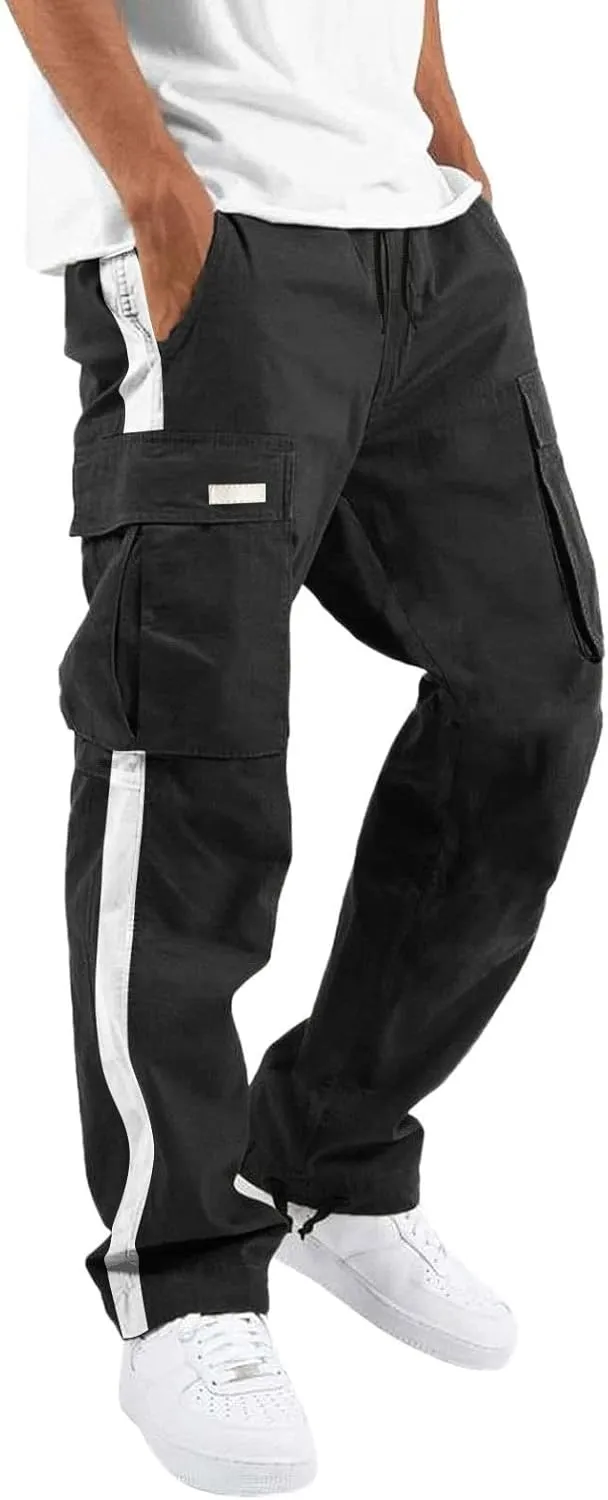 Men's Cargo Sweatpants Loose Fit Pants Joggers for Men with Multi Pockets Casual Drawstring Elastic Waist Stretch Cargo Pants