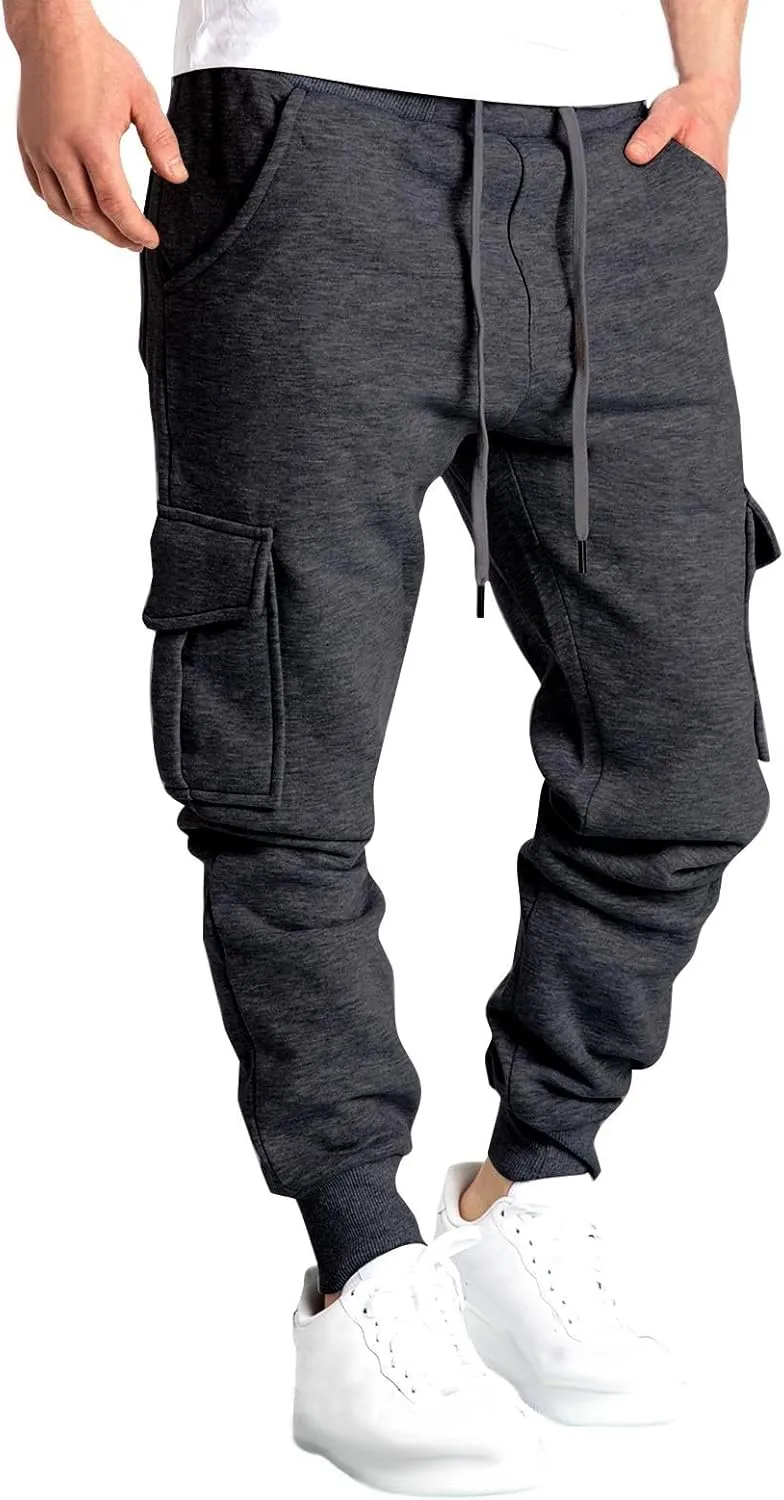 Mens Casual Cotton Sweatpants Solid Color Joggers Lounge Athletic Gym Pants Hiking Hunting Work Trousers