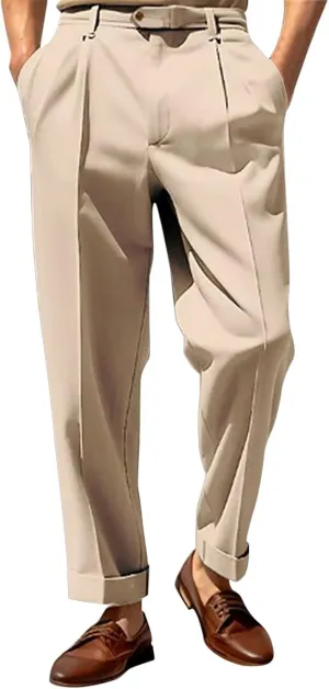 Mens Casual Pants Elastic Waist Loose Fit Lightweight Pleated Slacks Summer Beach Yoga Trousers, Tactical Pants for Men
