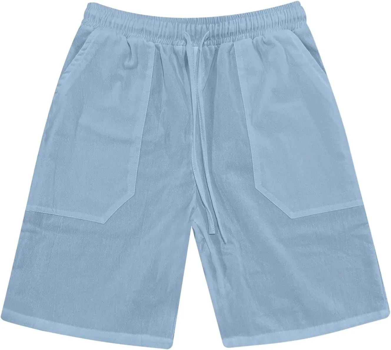 Men's Cotton Linen Shorts Solid Color Casual Pocket Button Shorts with Pockets