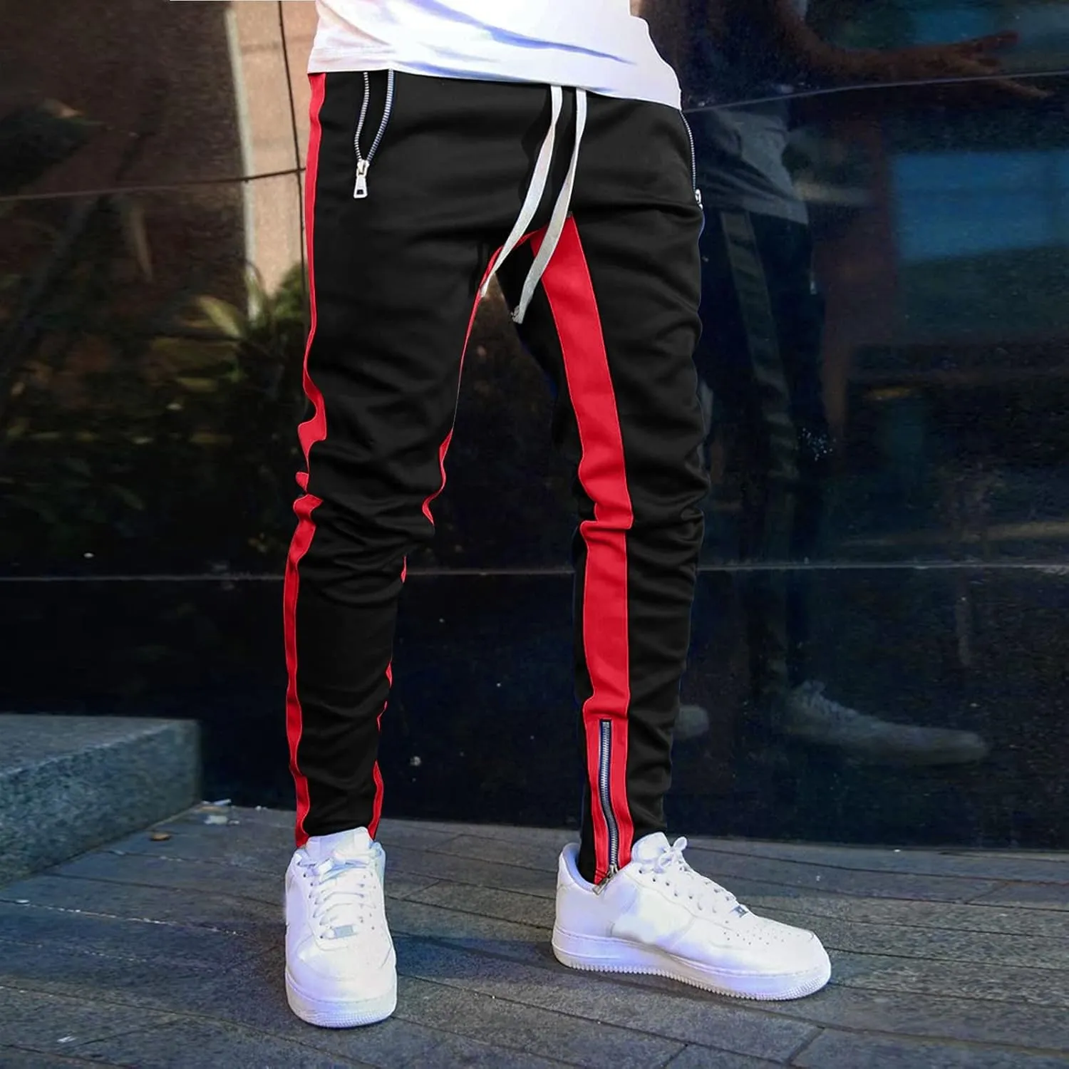 Mens Drawstring Athletic Cargo Joggers Pants Slim Fit Stretch with Pockets Casual Hiking Trousers Gym Sweatpants