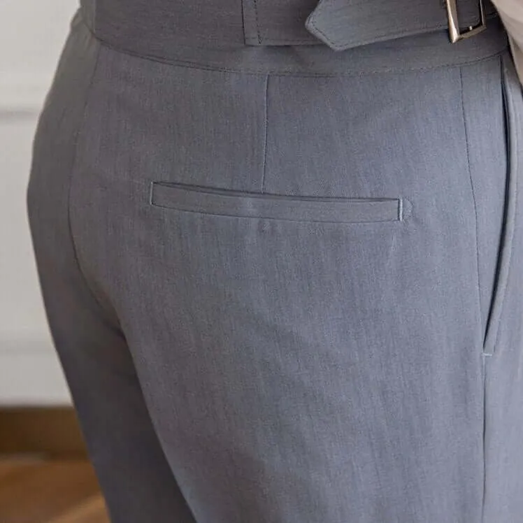 Men's High-Waisted Tailored Trousers: Pleated Front, Adjustable Buckle