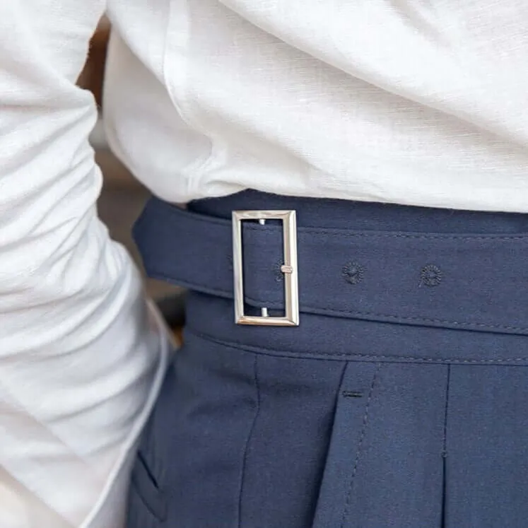 Men's High-Waisted Tailored Trousers: Pleated Front, Adjustable Buckle