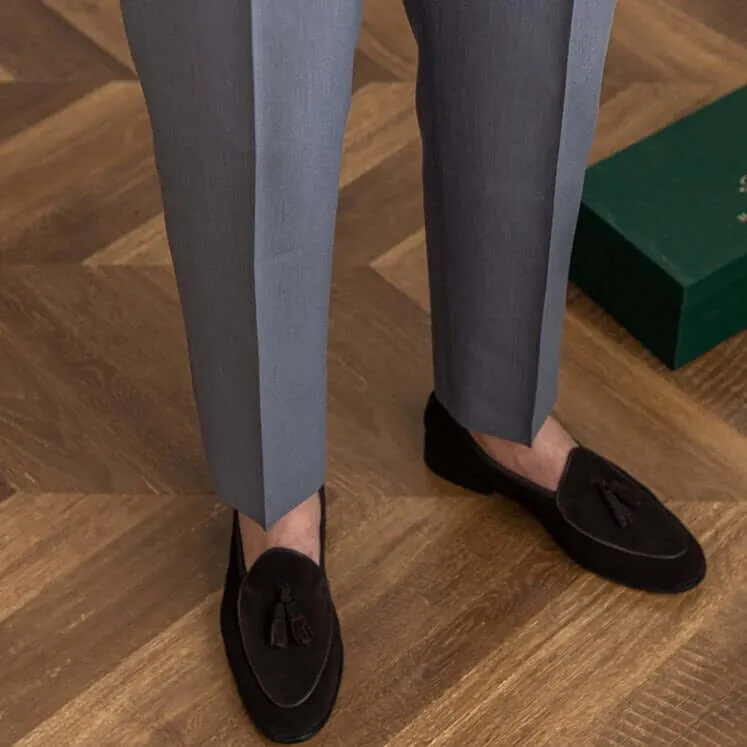 Men's High-Waisted Tailored Trousers: Pleated Front, Adjustable Buckle