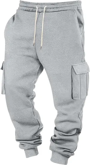 Mens Hiking Cargo Pants Large Elastic Waist Pants with Multi-Pocket Fit Drawstring Wide Trousers