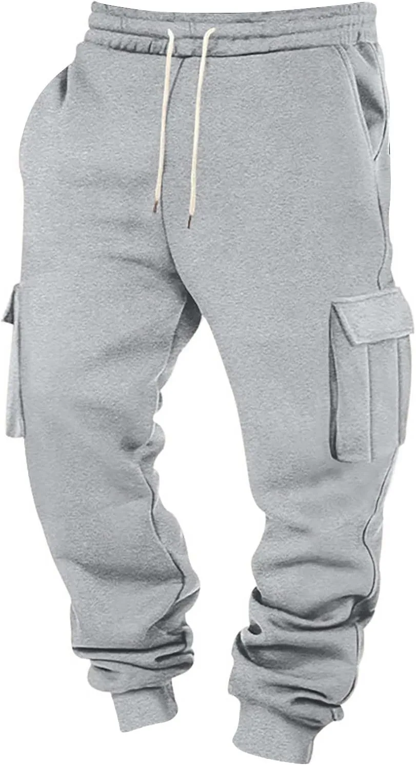 Mens Hiking Cargo Pants Large Elastic Waist Pants with Multi-Pocket Fit Drawstring Wide Trousers