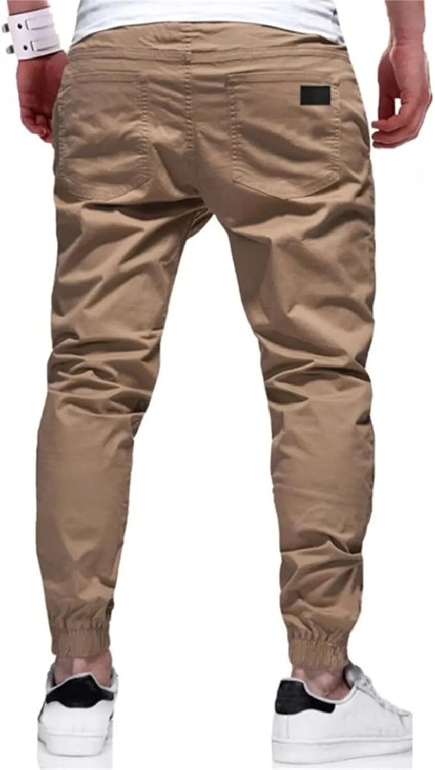 Men's Joggers Pants Slim Fit Drawstring Chino Cargo Pants Elastic Waist Drawstring Hiking Outdoor Twill Track Pants
