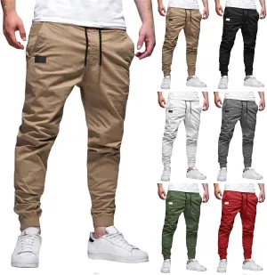 Men's Joggers Pants Slim Fit Drawstring Chino Cargo Pants Elastic Waist Drawstring Hiking Outdoor Twill Track Pants
