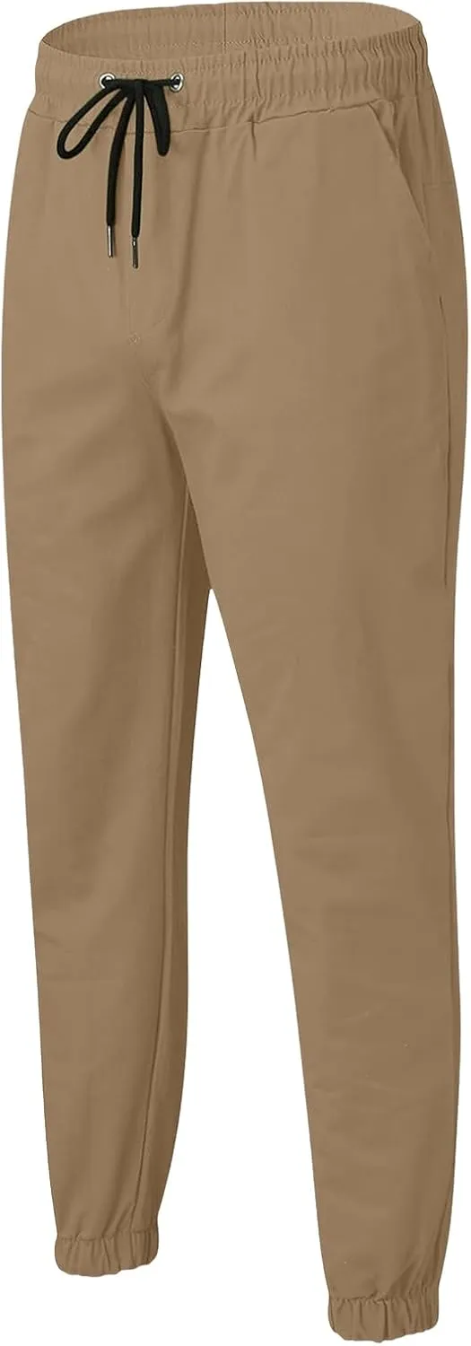 Men's Joggers Pants Slim Fit Drawstring Chino Cargo Pants Elastic Waist Drawstring Hiking Outdoor Twill Track Pants