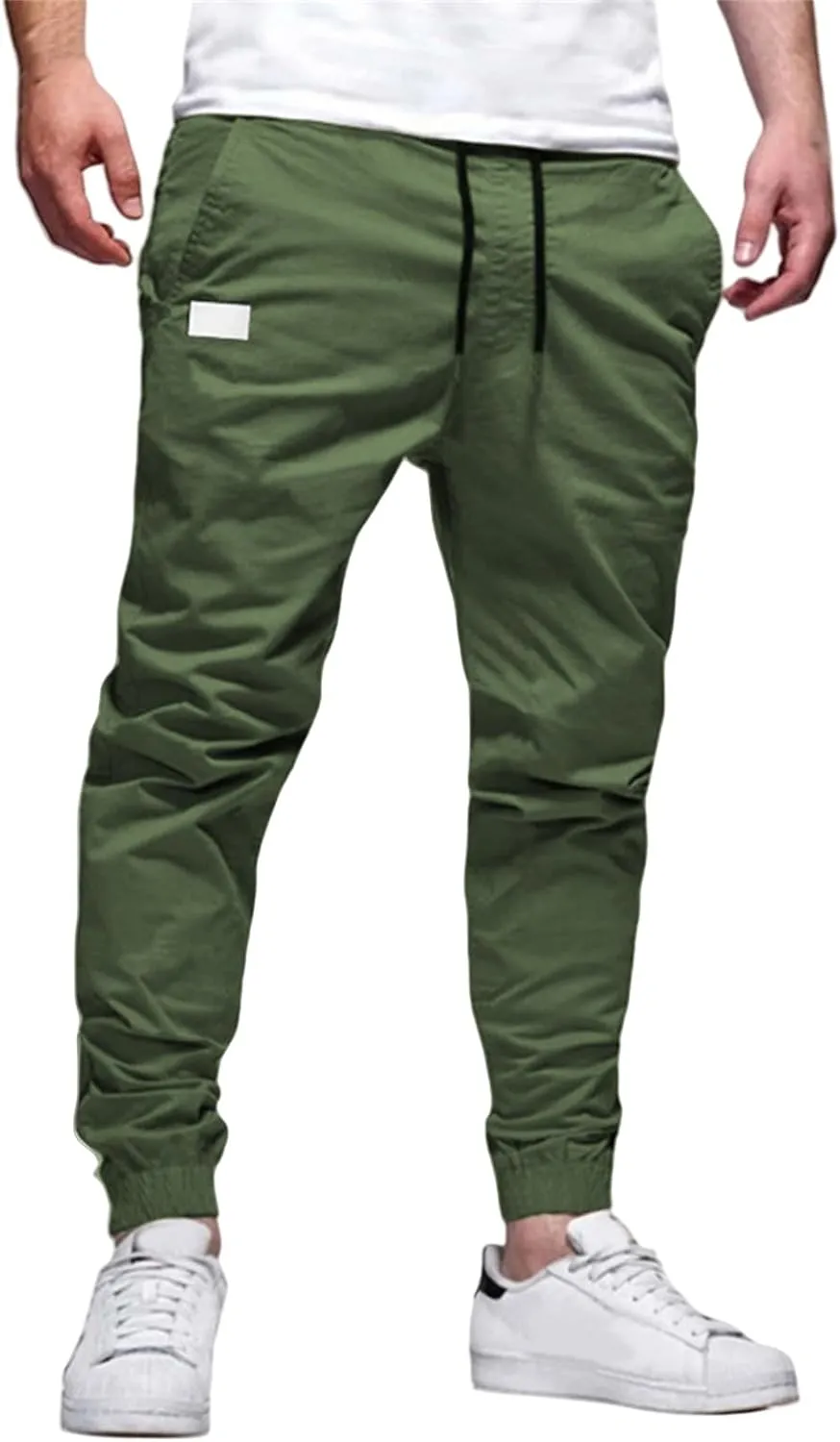 Men's Joggers Pants Slim Fit Drawstring Chino Cargo Pants Elastic Waist Drawstring Hiking Outdoor Twill Track Pants