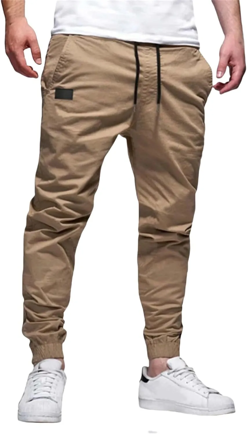 Men's Joggers Pants Slim Fit Drawstring Chino Cargo Pants Elastic Waist Drawstring Hiking Outdoor Twill Track Pants