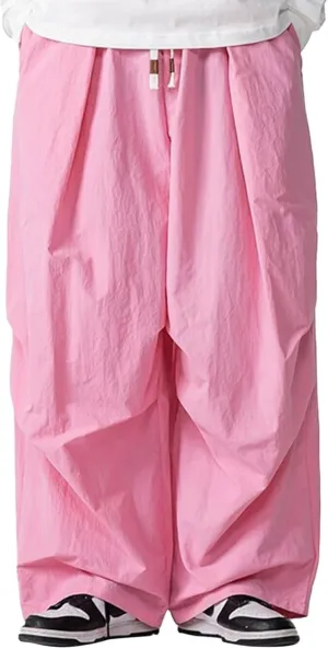 Men's Linen Pants, Casual Trendy Loose Fit Wide Legs Pants Solid Color Drawstring Elastic Waisted Pants with Pockets