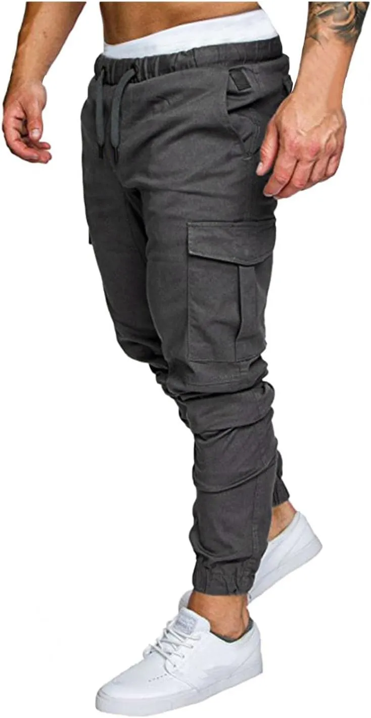 Mens Outdoor Cargo Hiking Long Pants Slim Fit Workout Athleitc Joggers Running Sports Chino Fashion Sweatpants Trousers