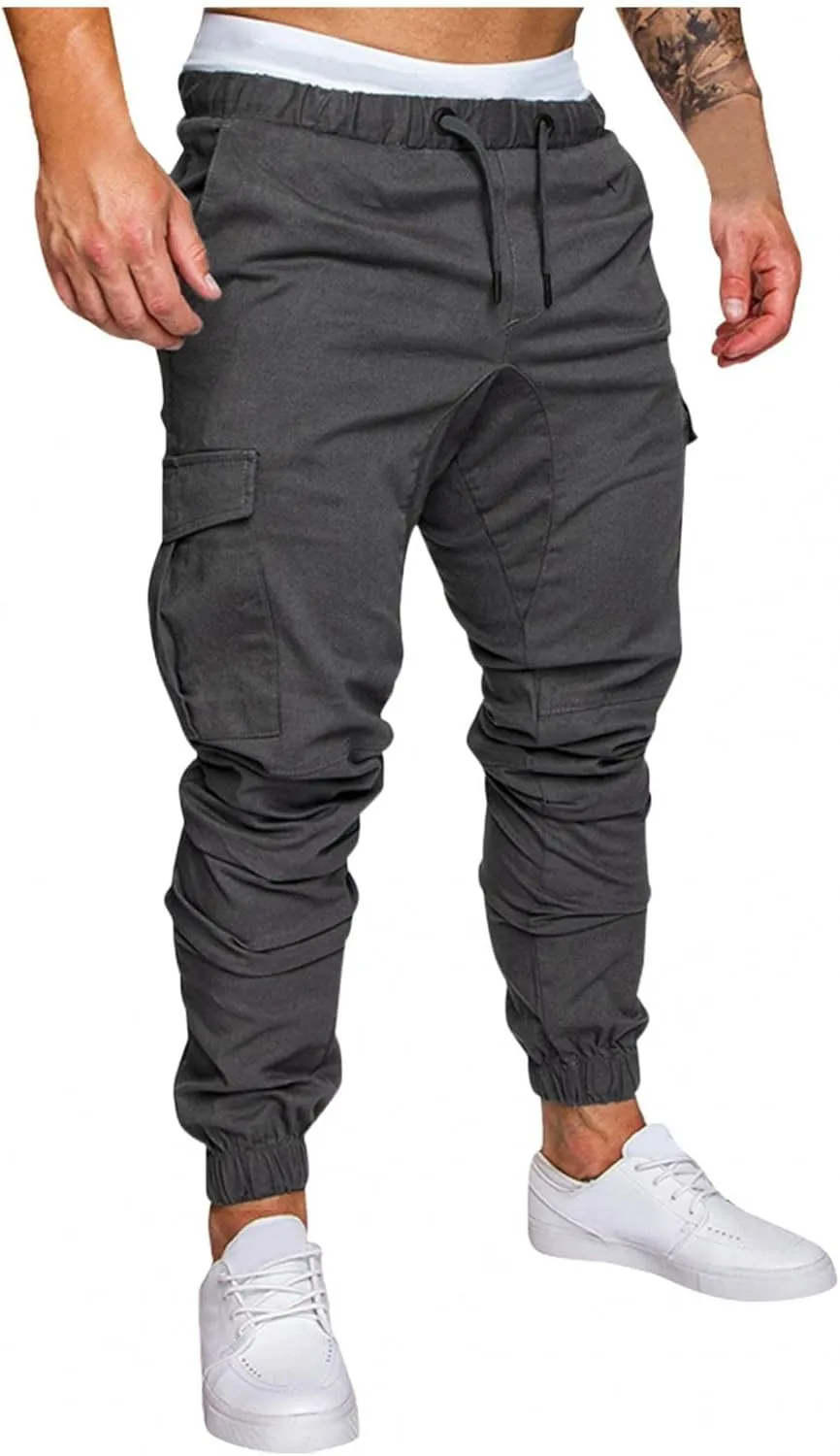 Mens Outdoor Cargo Hiking Long Pants Slim Fit Workout Athleitc Joggers Running Sports Chino Fashion Sweatpants Trousers