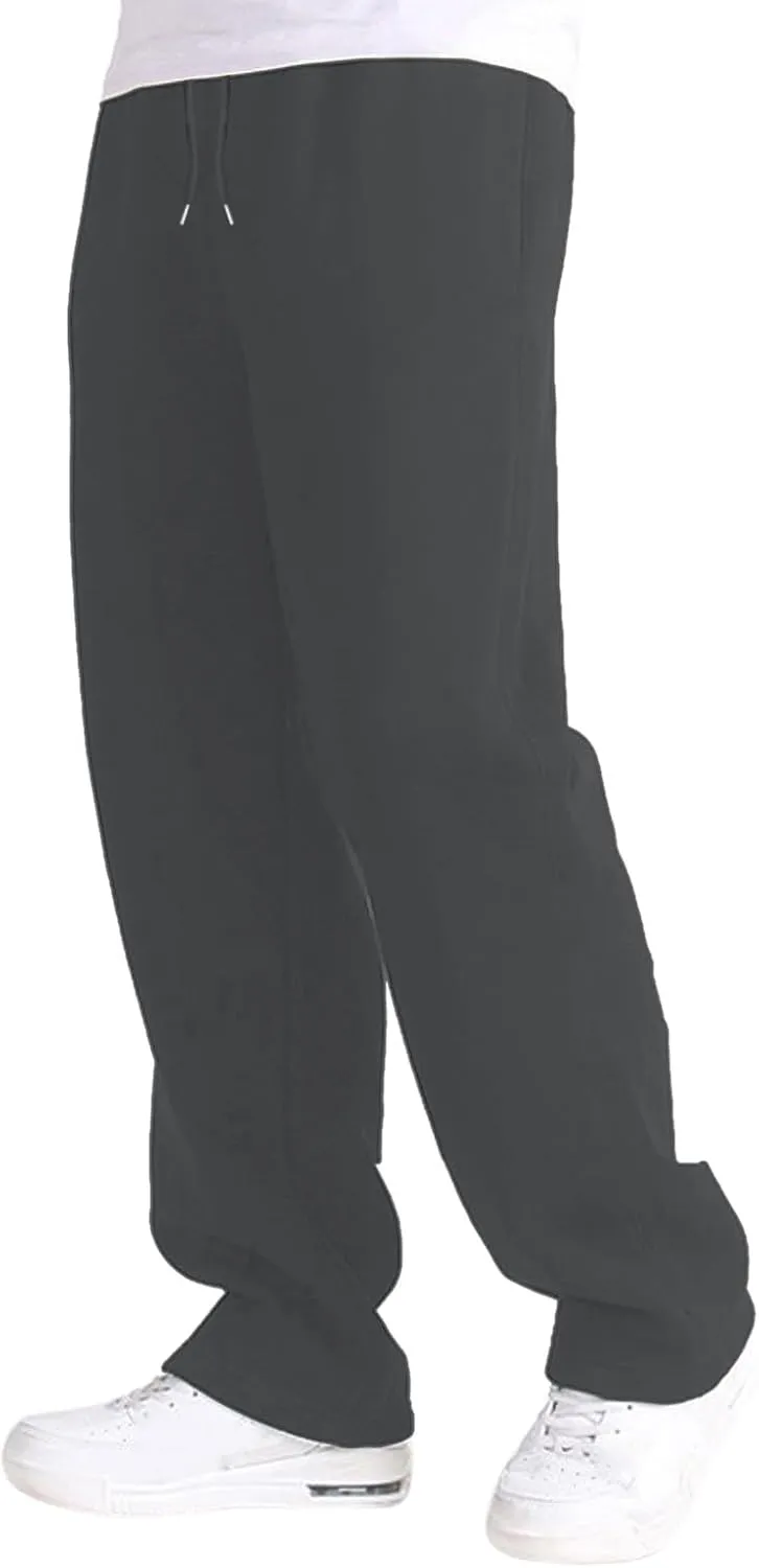 Mens Sweatpants Heavyweight Fleece Cargo Pants, Casual Stretch Elastic Waist Workout Jogger Wide Leg Drawstring Trousers