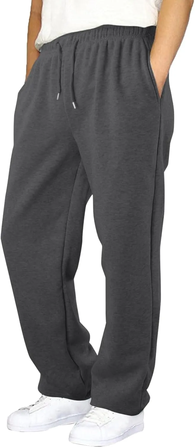 Mens Sweatpants Heavyweight Fleece Cargo Pants, Casual Stretch Elastic Waist Workout Jogger Wide Leg Drawstring Trousers