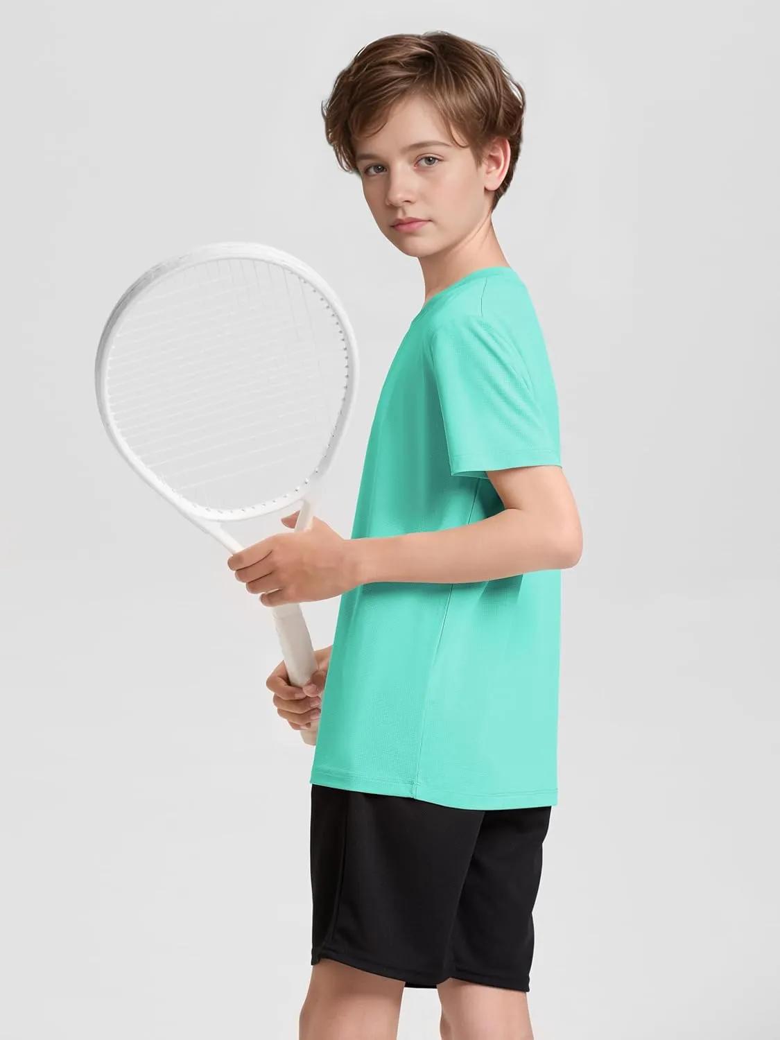 Poroka 5 Packs Boys Shirts Youth Mesh Quick Dry-Fit Athletic Performance T-Shirt Moisture Wicking Active Shirts for Boys
