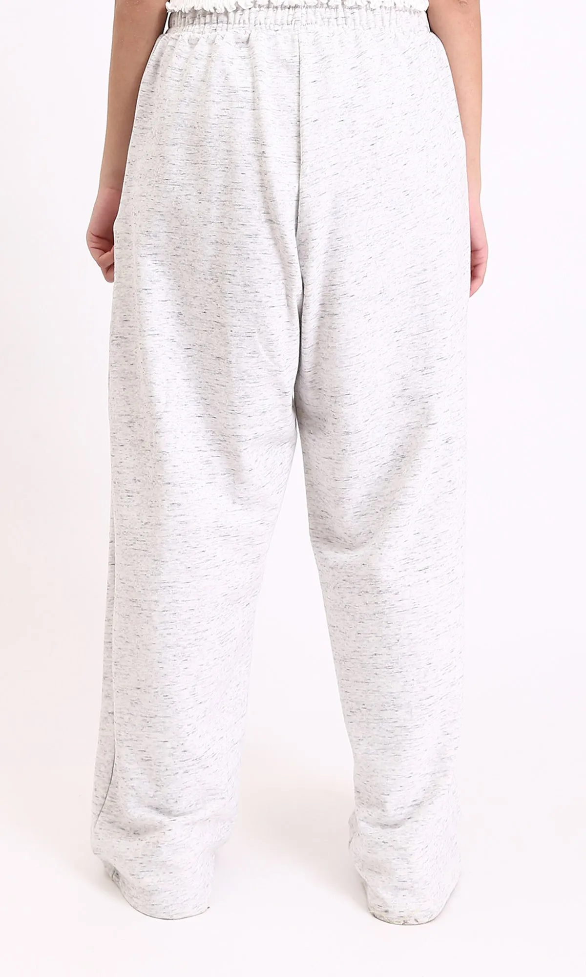 R210703 - Slip On Comfy Wide Leg Pants - Heather Light Grey