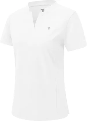 Rdruko Women's Golf Shirts Short Sleeve Dry Fit V Neck Tennis Tops Moisture Wicking Athletic Workout Polo Shirts UPF 50 