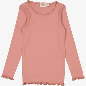 Rib T-Shirt Lace LS - old rose