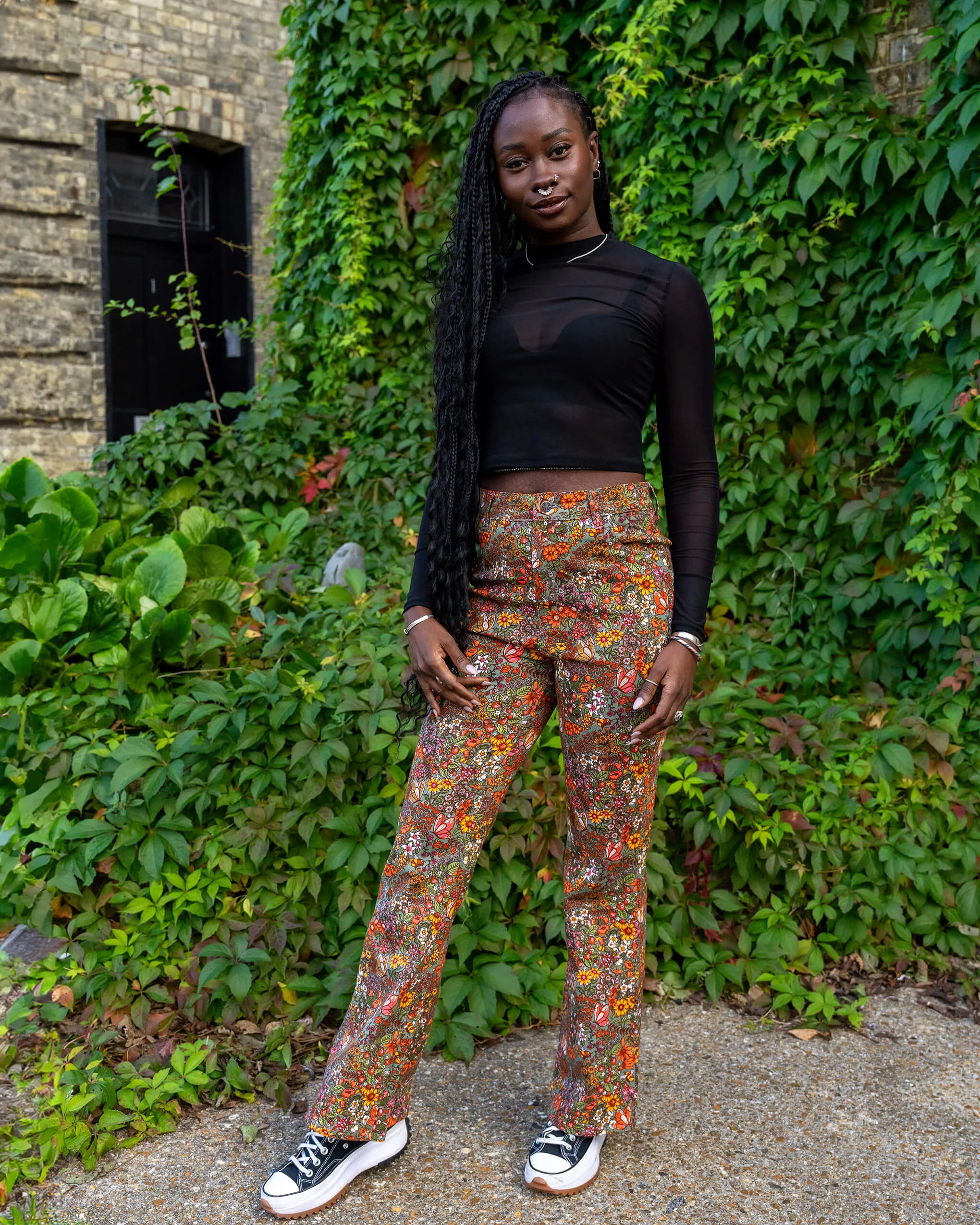 Run & Fly - Cottagecore Garden High Waisted Bell Bottom Flares