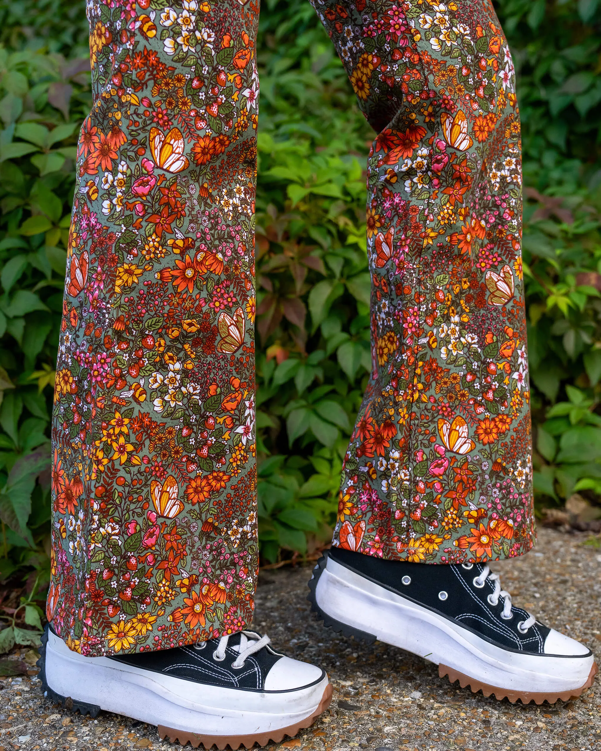 Run & Fly - Cottagecore Garden High Waisted Bell Bottom Flares