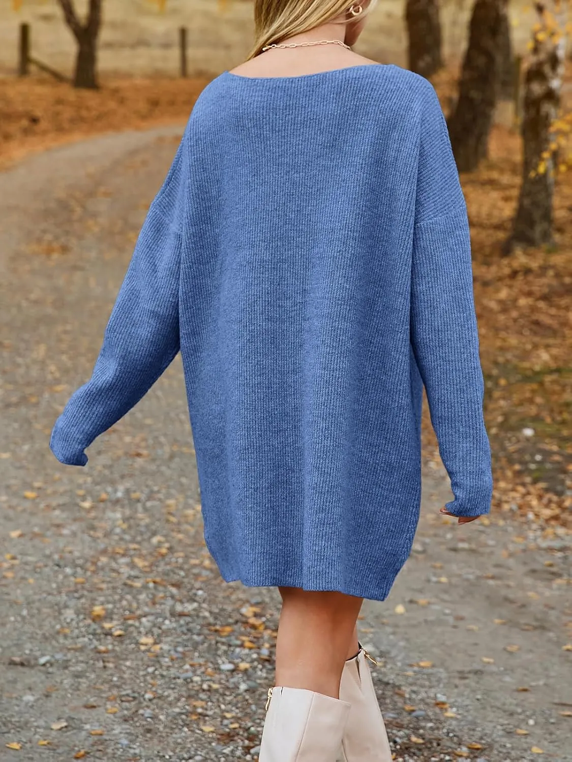 Saodimallsu Womens Oversized Sweater Dress Fall V Neck Long Sleeve Ribbed Knit Casual Loose Mini Pullover Dresses