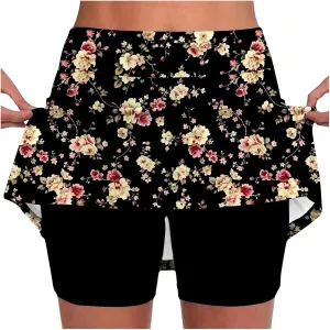 Skorts for Women High Waisted Inner Shorts, Fashion Floral Print Tennis Golf Shorts Mid Waist Comfy Casual Shorts