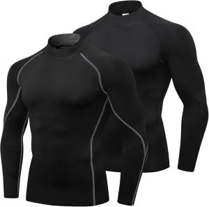 SPVISE 1 or 2 Pack Men's Compression Shirts Long Sleeve Athletic Workout T-Shirts Cool Dry Undershirts Turtle Neck Gym Tops