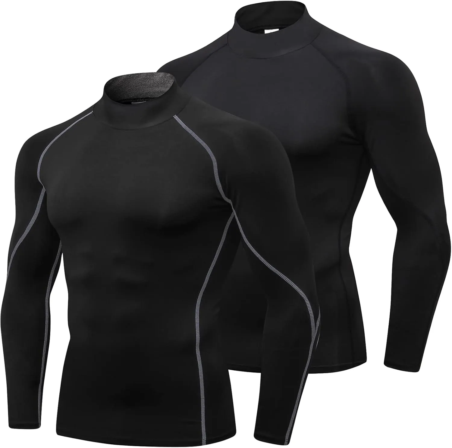 SPVISE 1 or 2 Pack Men's Compression Shirts Long Sleeve Athletic Workout T-Shirts Cool Dry Undershirts Turtle Neck Gym Tops