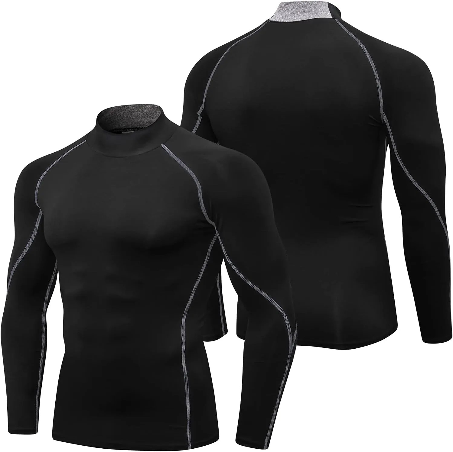SPVISE 1 or 2 Pack Men's Compression Shirts Long Sleeve Athletic Workout T-Shirts Cool Dry Undershirts Turtle Neck Gym Tops