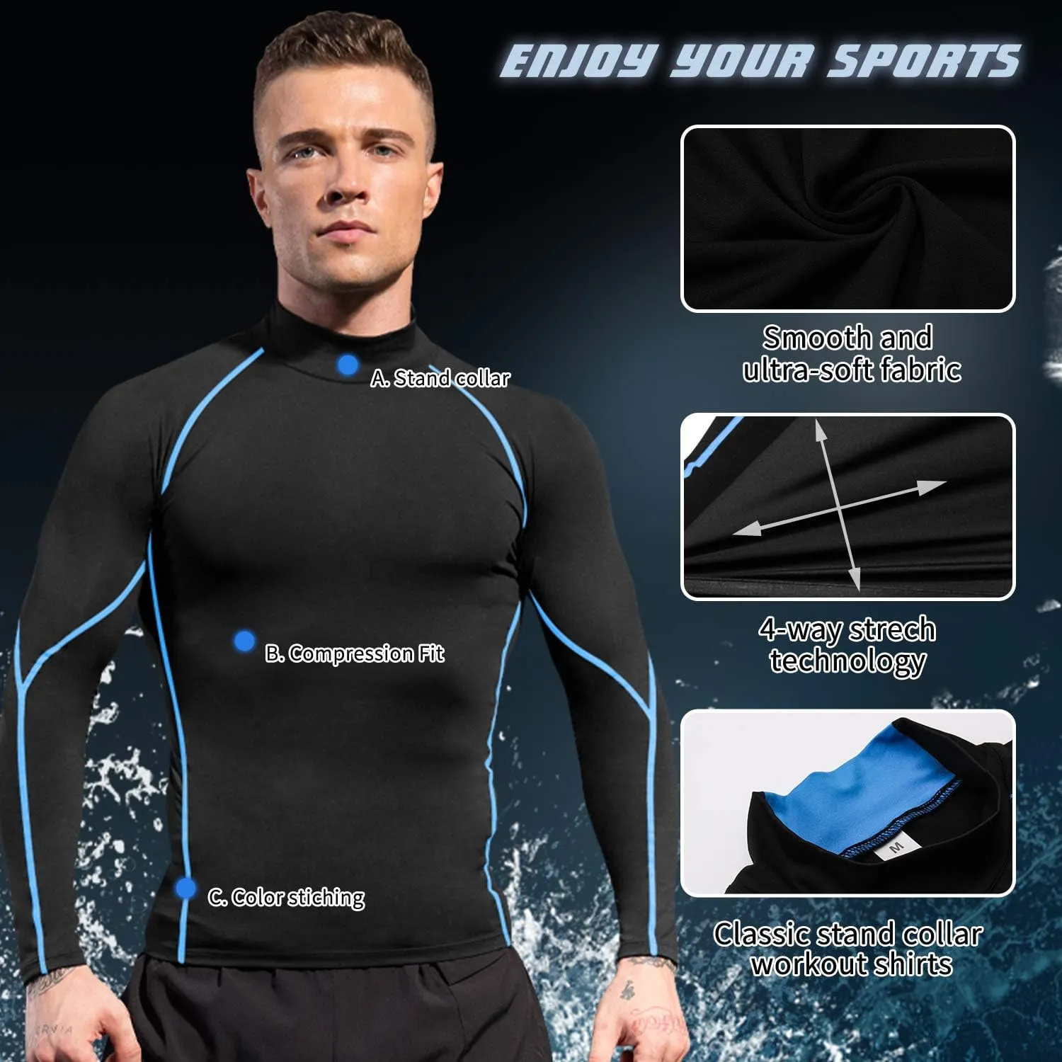 SPVISE 1 or 2 Pack Men's Compression Shirts Long Sleeve Athletic Workout T-Shirts Cool Dry Undershirts Turtle Neck Gym Tops
