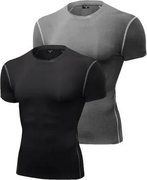 SPVISE 1 or 2 Pack Men's Compression Shirts Short Sleeve Athletic Workout T-Shirt Running Tops Cool Dry Active Gym Undershirt