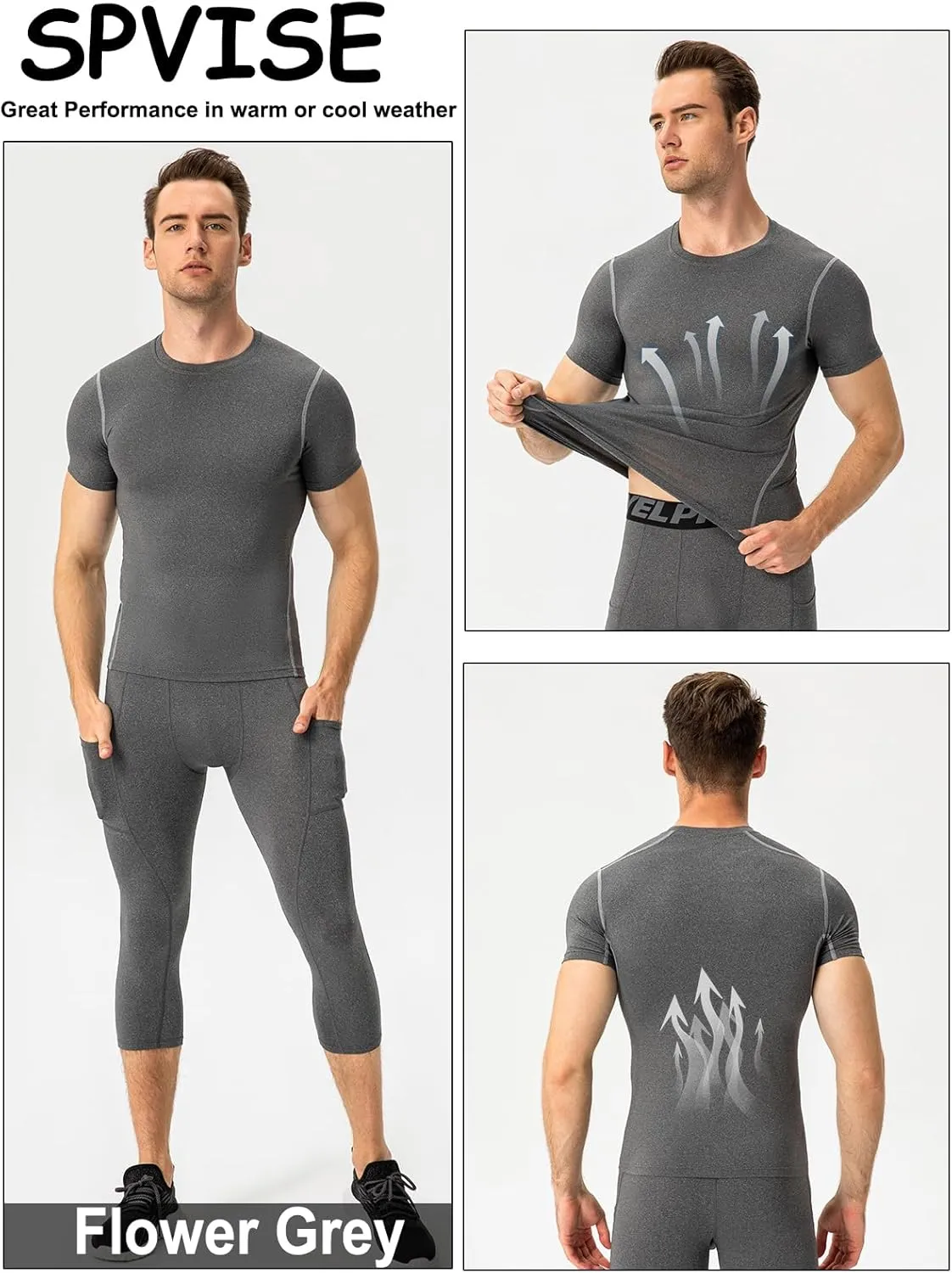 SPVISE 1 or 2 Pack Men's Compression Shirts Short Sleeve Athletic Workout T-Shirt Running Tops Cool Dry Active Gym Undershirt