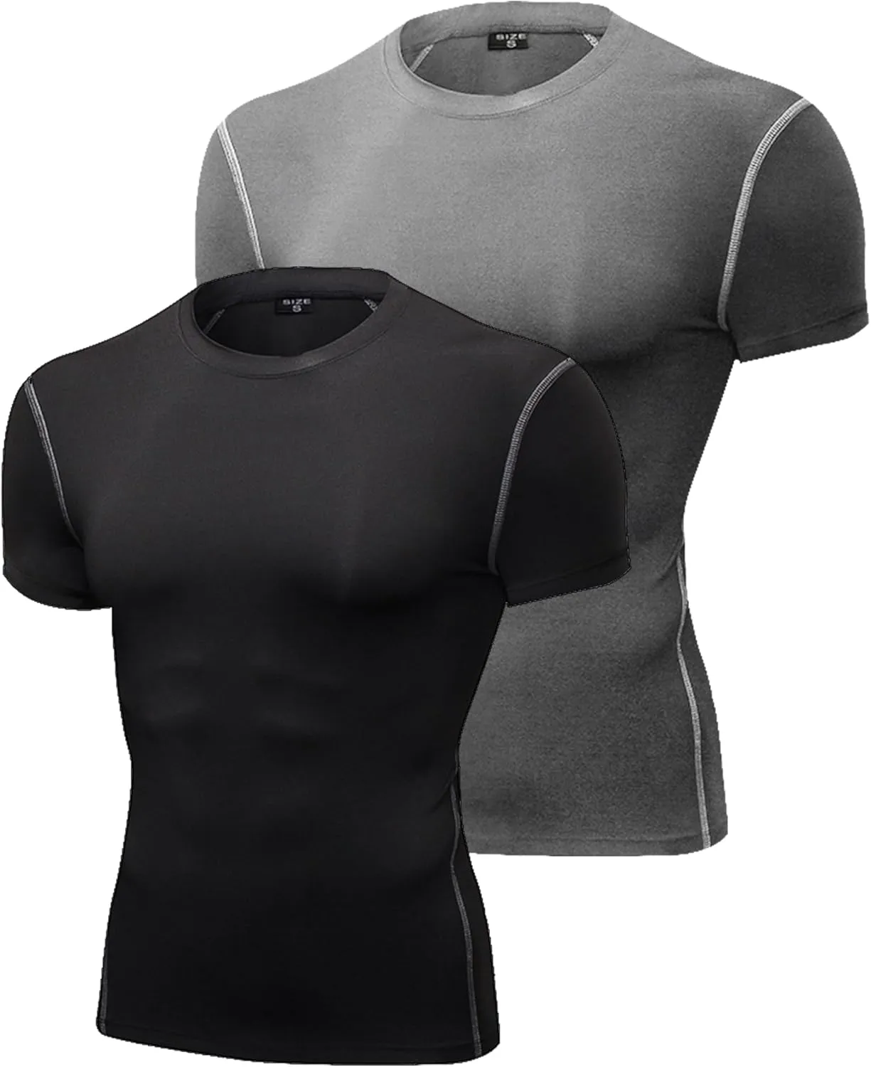 SPVISE 1 or 2 Pack Men's Compression Shirts Short Sleeve Athletic Workout T-Shirt Running Tops Cool Dry Active Gym Undershirt