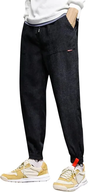 SUWBMHWE Men Joggers Pants, Mens Casual Harlan Pants Lace-up Track Cuff Solid Color Workout Pants with Pocket