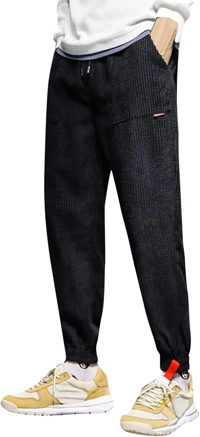 SUWBMHWE Men Joggers Pants, Mens Casual Harlan Pants Lace-up Track Cuff Solid Color Workout Pants with Pocket