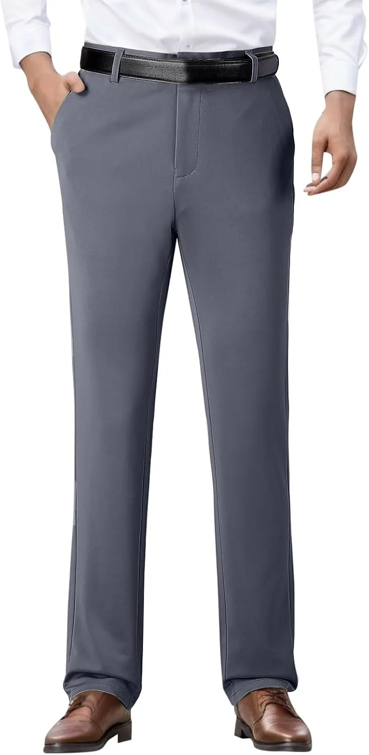 Tall Men's Casual Linen Pants, Summer Elastic Waist Straight Leg Loose Fit Beach Slacks, Business Non Ironing Pants