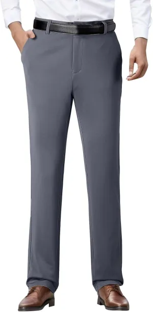 Tall Men's Casual Linen Pants, Summer Elastic Waist Straight Leg Loose Fit Beach Slacks, Business Non Ironing Pants
