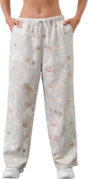 Women Wide Leg Camo Sweatpants High Waisted Drawstring Baggy Jogger Fleece Loose Sweat Pants with Pockets