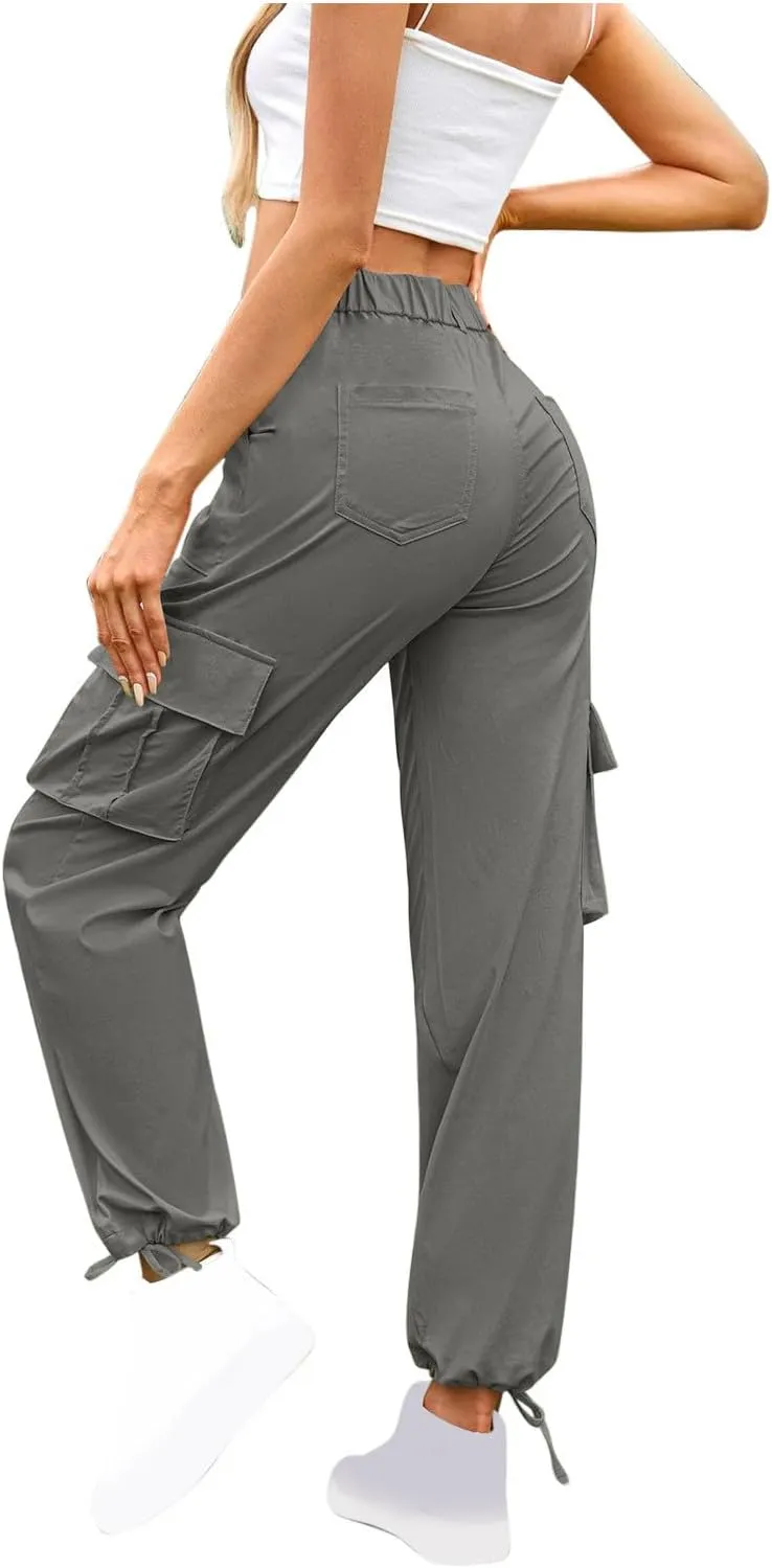 Womens Cargo Pants Wide Leg Bohemian Style Linen Blend Summer Beach Casual Pants