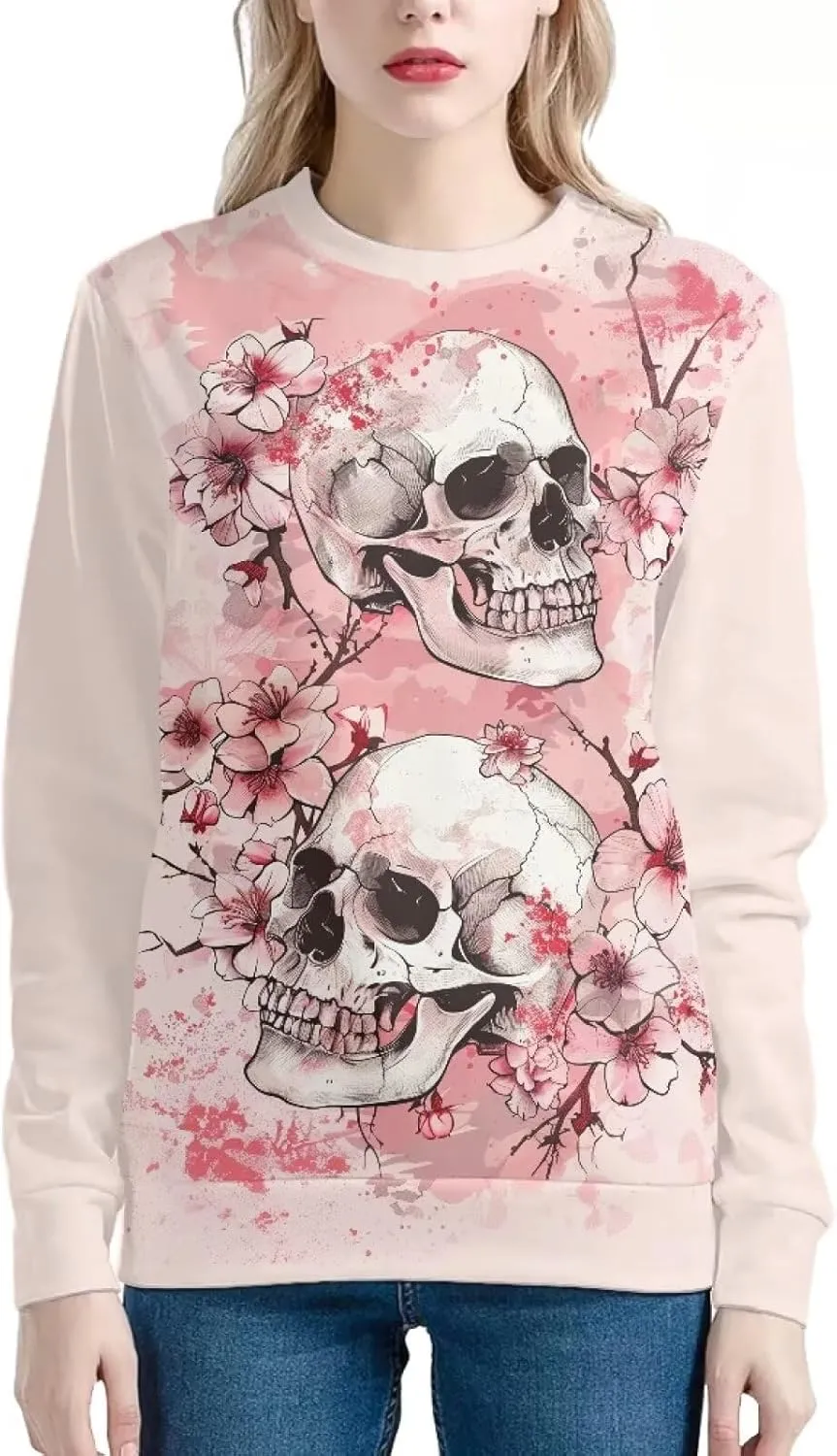 Womens Crewneck Sweatshirt with Design Oversized Long Sleeve Graphic Tshirts Shirts for Women XS-4XL