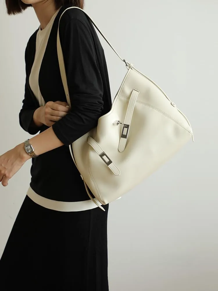 Women's Leather Large Capacity Hobo Shoulder Underarm Crossbody Bag Handbag Buckle Pillow Bucket Bag Totes Versatile