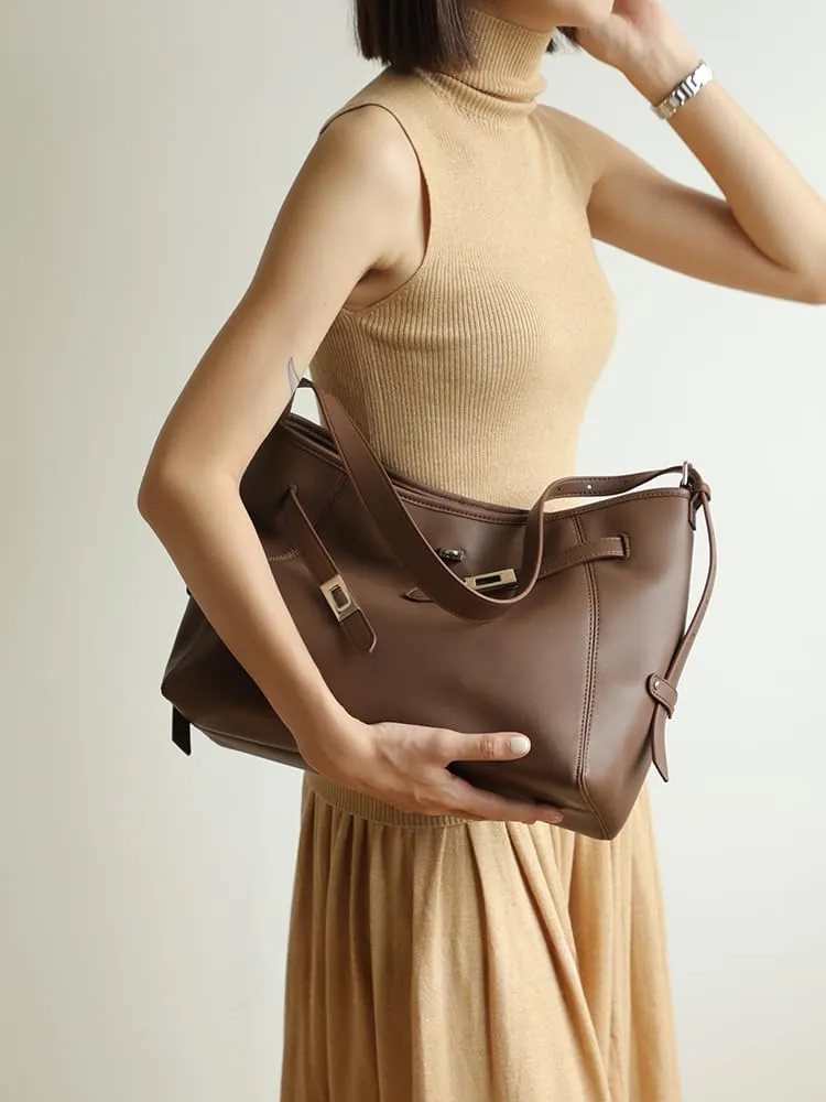 Women's Leather Large Capacity Hobo Shoulder Underarm Crossbody Bag Handbag Buckle Pillow Bucket Bag Totes Versatile