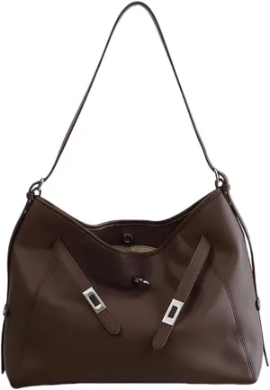 Women's Leather Large Capacity Hobo Shoulder Underarm Crossbody Bag Handbag Buckle Pillow Bucket Bag Totes Versatile