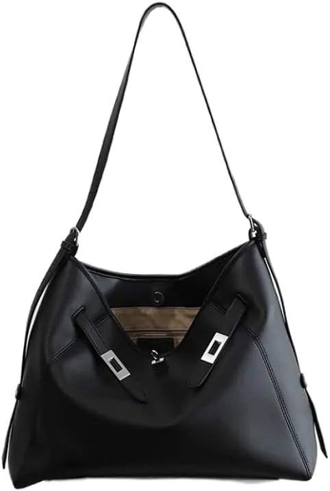 Women's Leather Large Capacity Hobo Shoulder Underarm Crossbody Bag Handbag Buckle Pillow Bucket Bag Totes Versatile